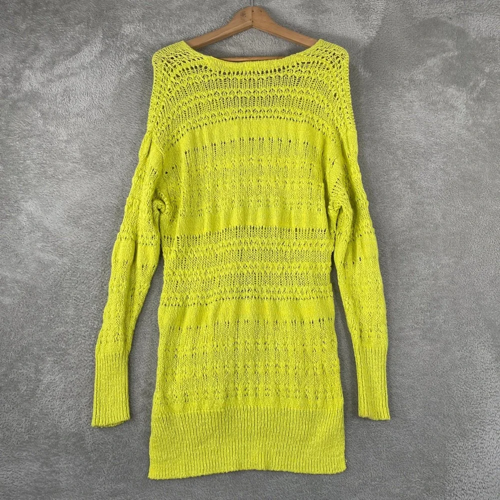 Free People Hot Tropics Sweater Womens XS Green Pointelle Open Knit Tunic Slit